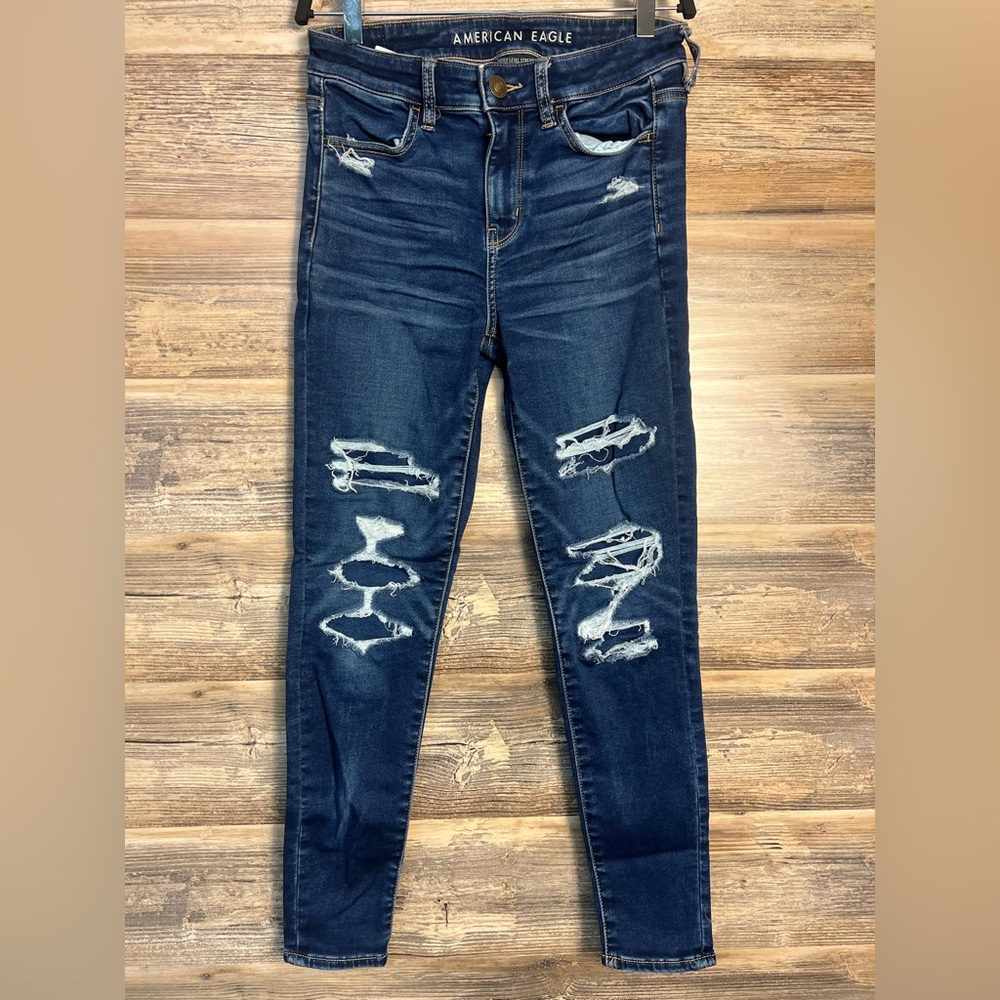 American Eagle Next Level Stretch Hi Rise Jegging Indie Dark Destroy EUC